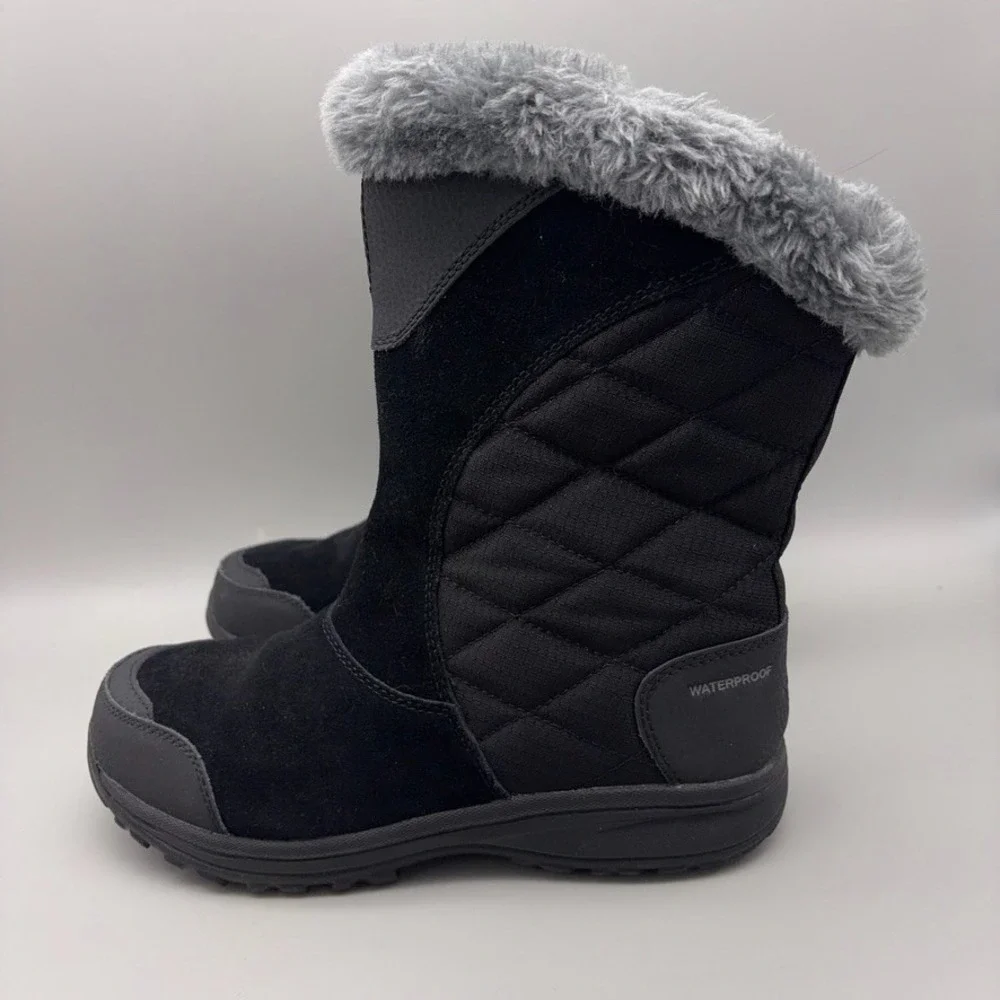 Columbia Winter Boots Women 7 Black Maiden II Quilted Waterproof Faux Fur Trim